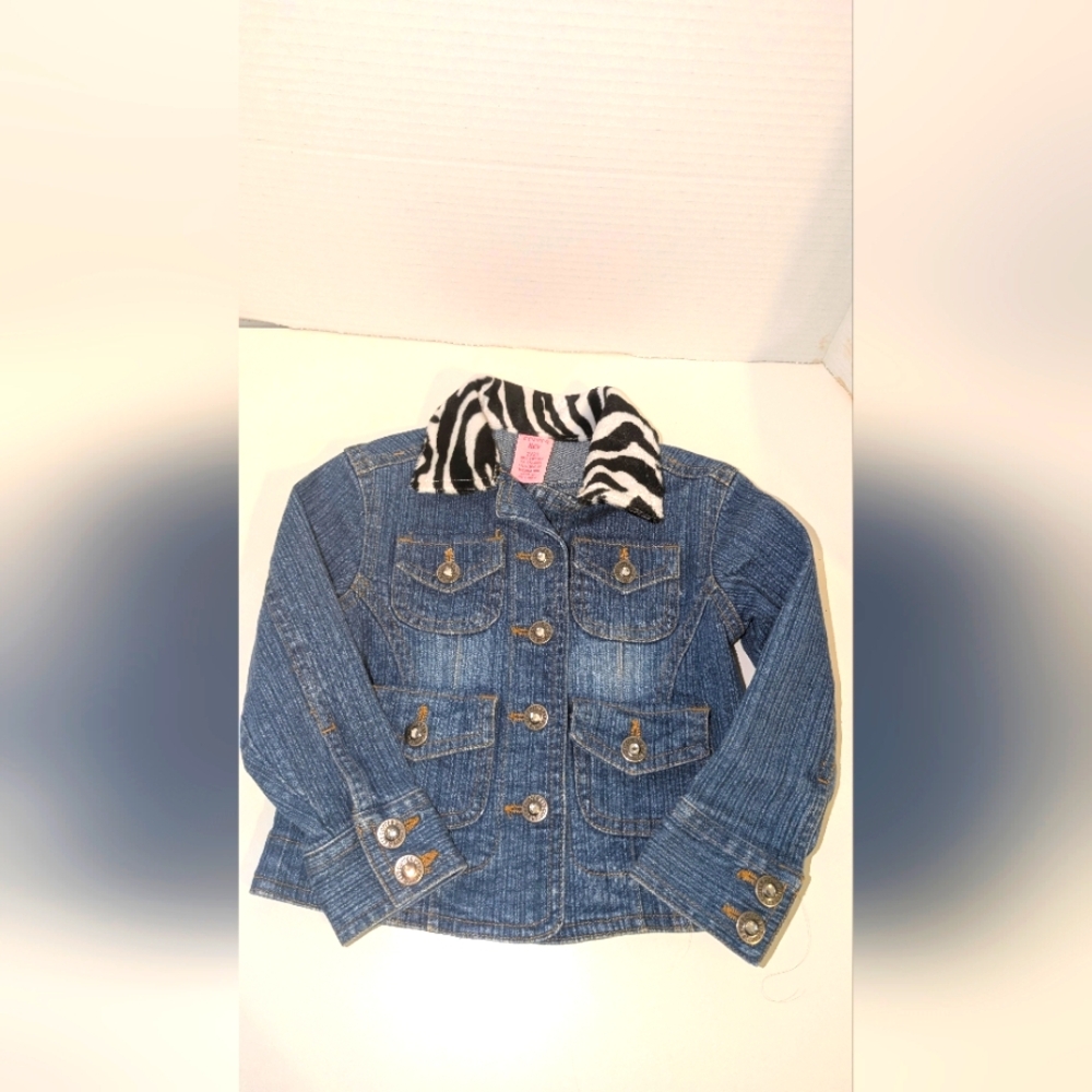 Copper‎ Key Denim Jacket Rhinestone Button & Zebra Collar NEW Girls Size 2T
